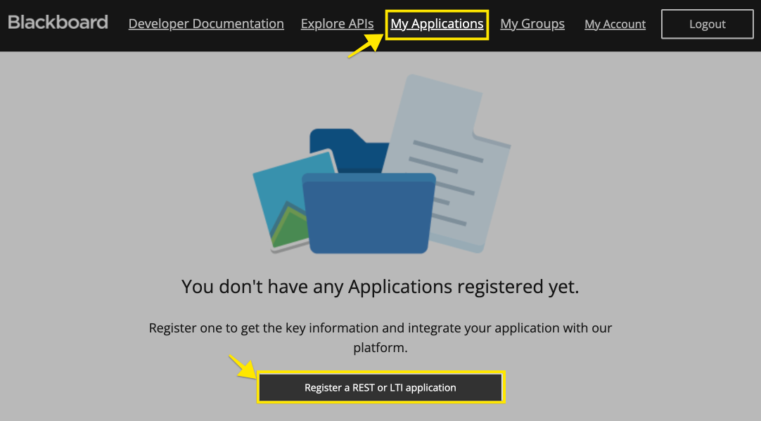 The "My Applications" page at developer.blackboard.com