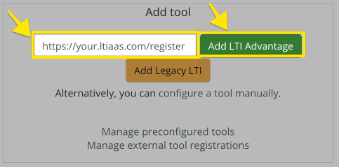 Enter the tool's dynamic registration URL in Moodle